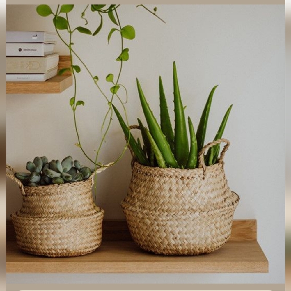 BOHO Small Woven Seagrass Basket Handmade Natural Wicker Basket